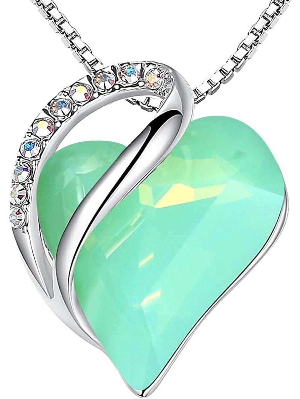 Women's Opal Green Infinity Love Birthstone Heart Crystal Pendant Necklace